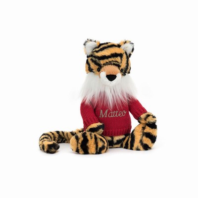 Jellycat Bashful Tiger with Red Jumper New Zealand | HAEVJ3489